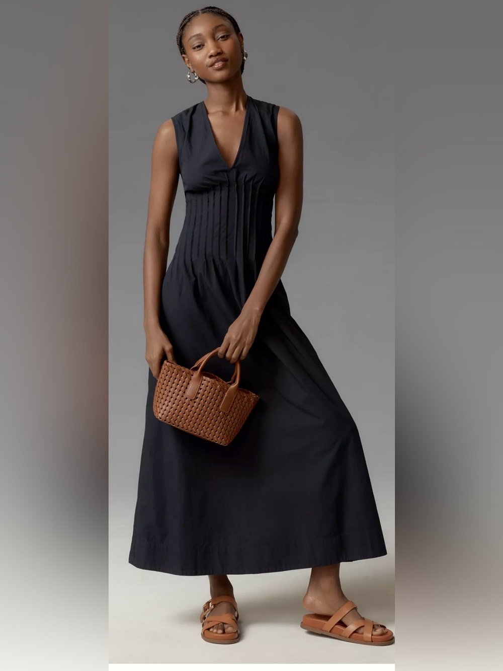 Mauve Black Sleeveless V-Neck Midi Dress